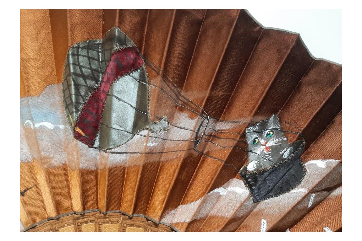Cat in the hot air balloon, late th century fan