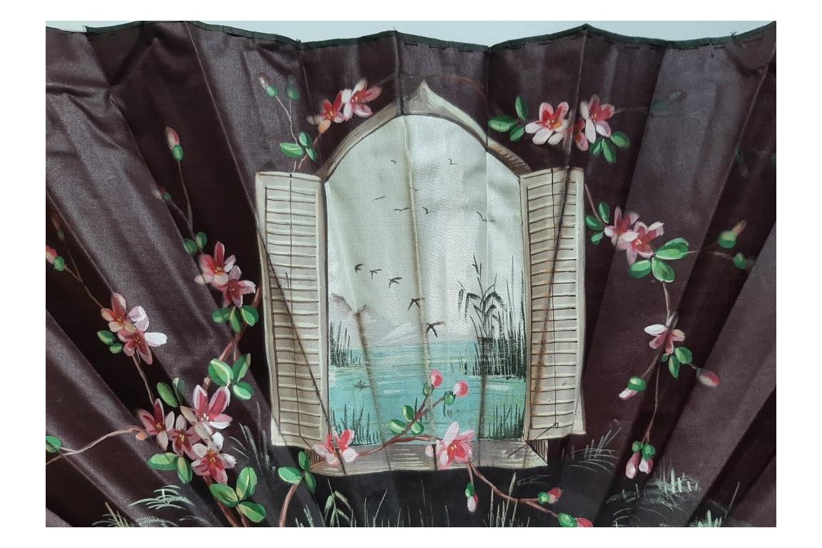 The open window, mouchoir fan, circa 1900