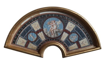 Venus et Cupidon, d'après Raphael. feuille d'éventail du Grand Tour XVIIIème siècle
