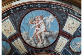Venus et Cupidon, d'après Raphael. feuille d'éventail du Grand Tour XVIIIème siècle