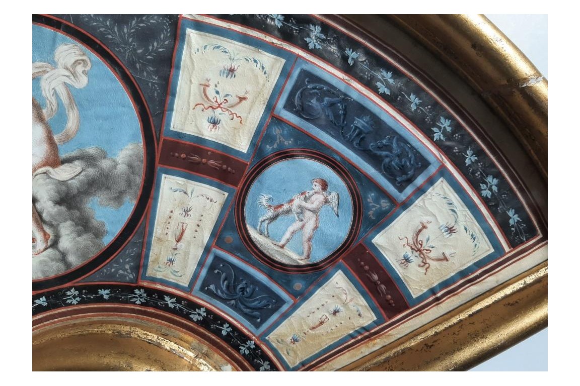 Venus et Cupidon, d'après Raphael. feuille d'éventail du Grand Tour XVIIIème siècle