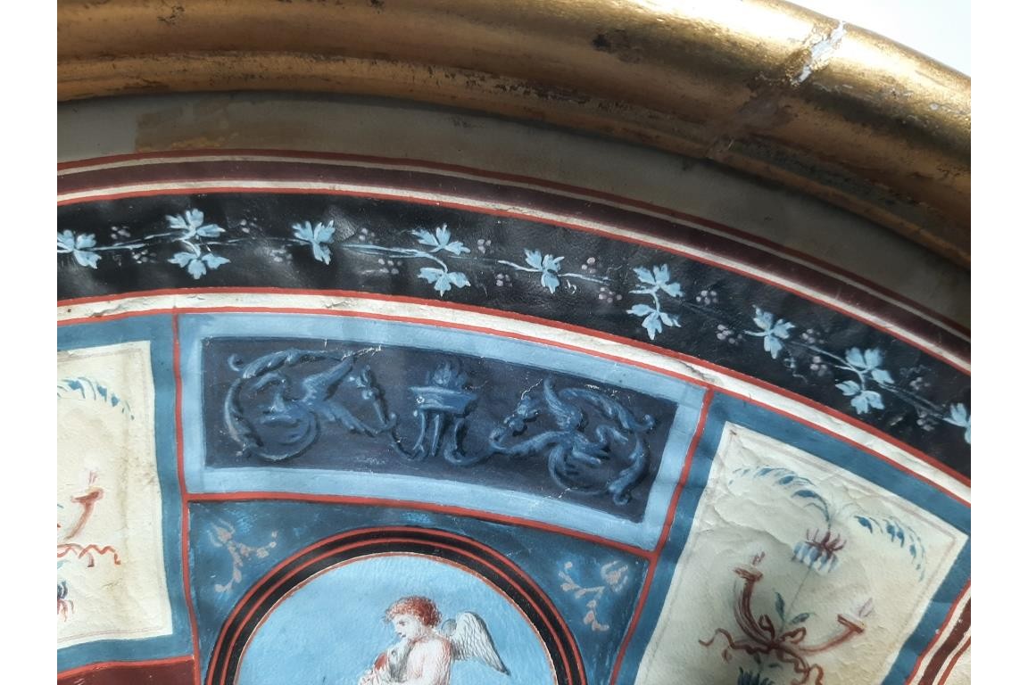 Venus et Cupidon, d'après Raphael. feuille d'éventail du Grand Tour XVIIIème siècle