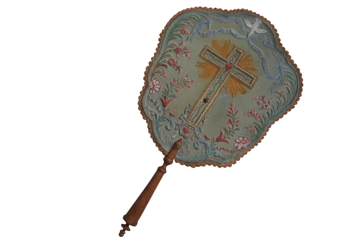 Devotional fixed fan with arte povera, Italy, circa 1760