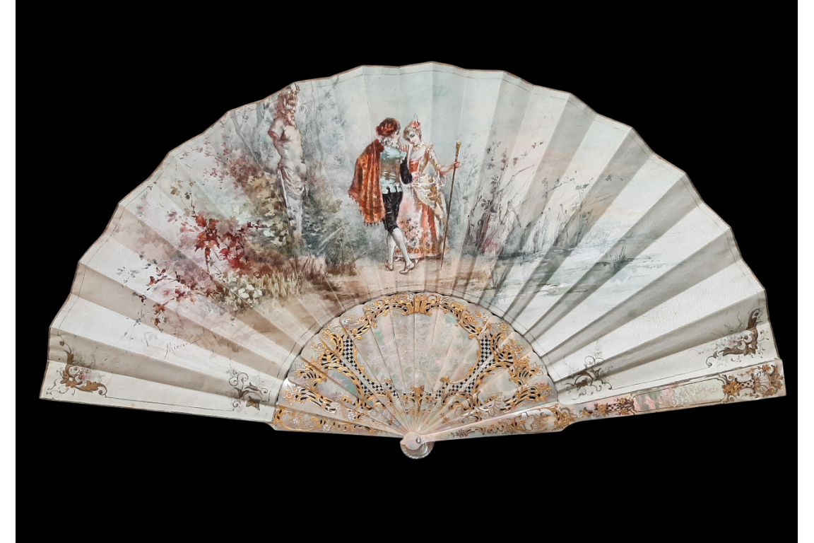 Le regard de l'amour, éventail de Micaël et Alexandre, vers 1880-95