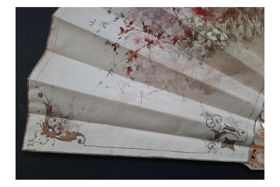 Le regard de l'amour, éventail de Micaël et Alexandre, vers 1880-95