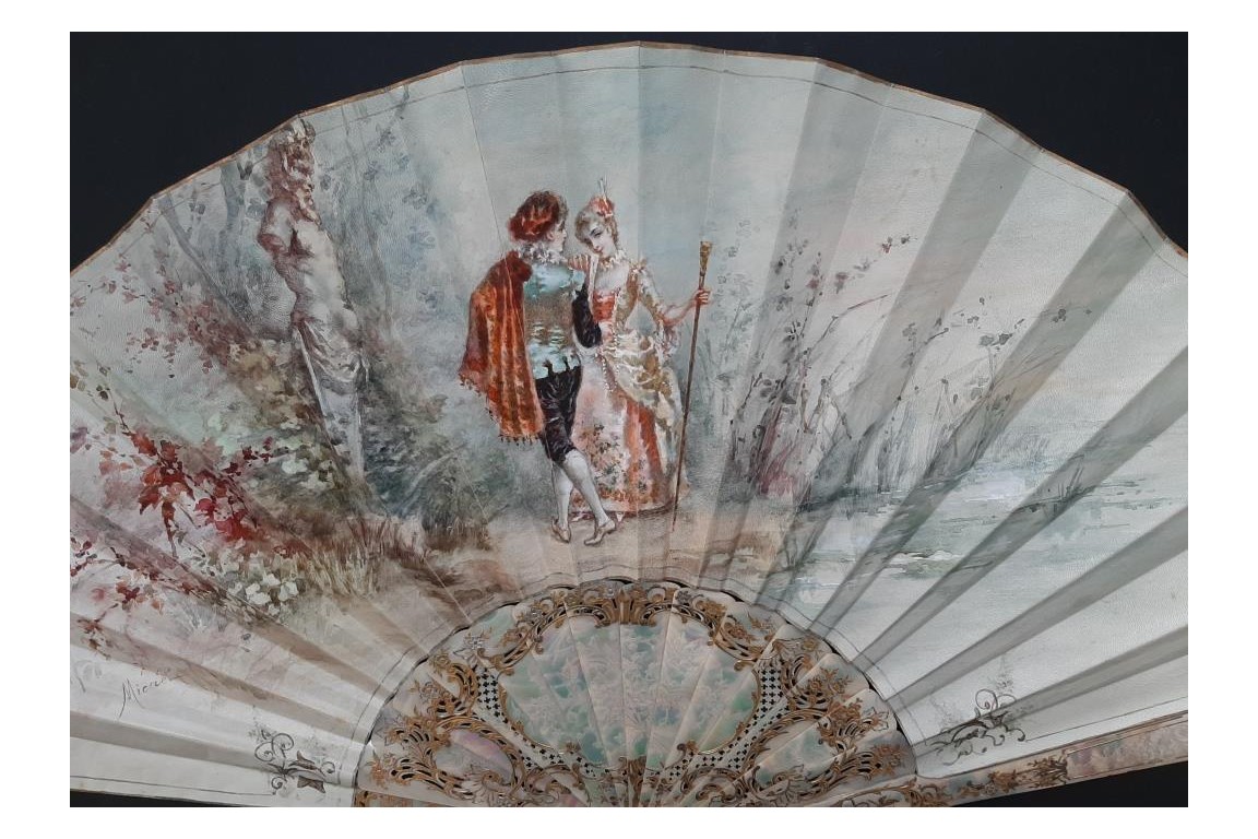 The gaze of love, fan by Micaël and Alexandre, circa 1880-95