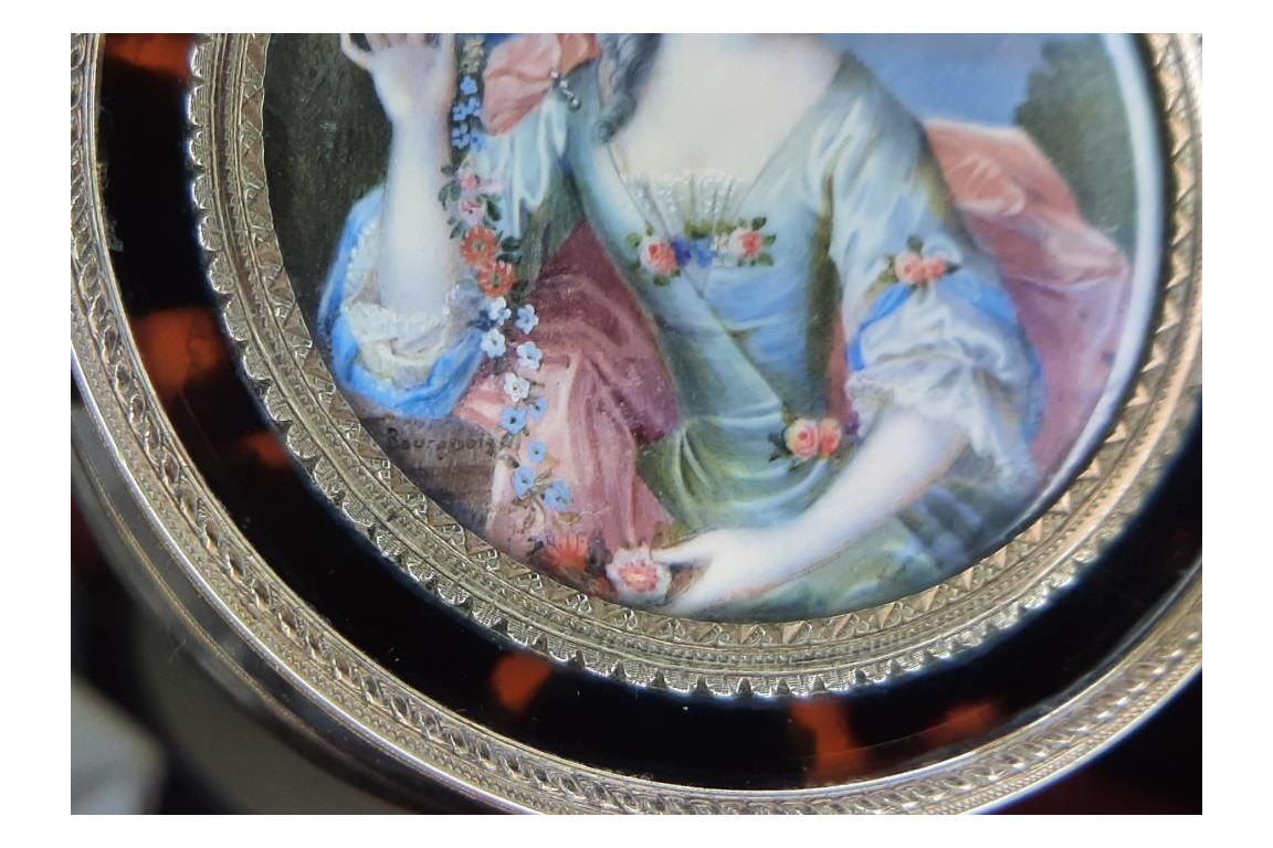 Belle aux fleurs, tabatière signée Bourgeois, XVIIIème