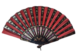 Red sultane, Chinese fan, 19th century