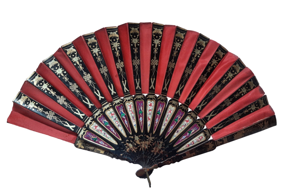 Red sultane, Chinese fan, 19th century
