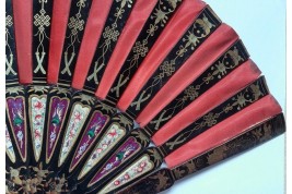 Red sultane, Chinese fan, 19th century