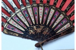 Red sultane, Chinese fan, 19th century