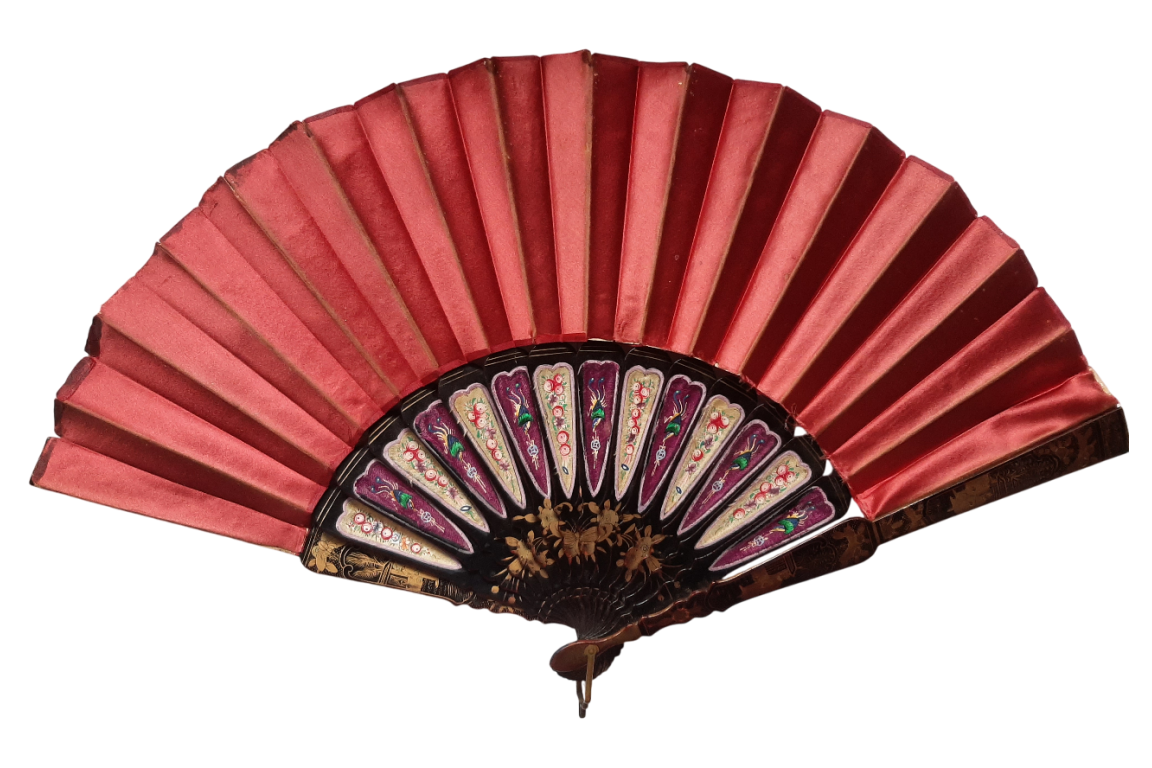 Red sultane, Chinese fan, 19th century
