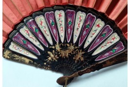 Red sultane, Chinese fan, 19th century