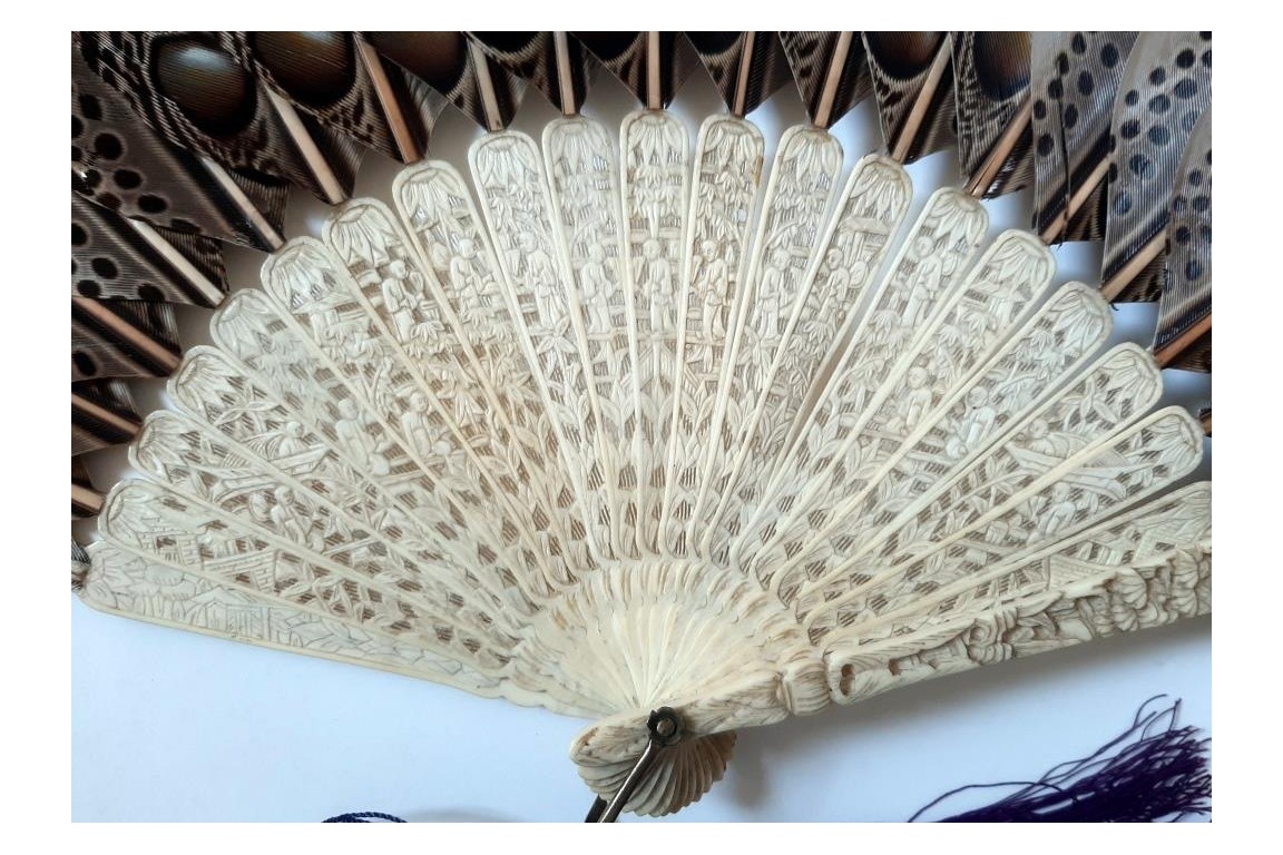 Argus, feather fan, China circa 1850