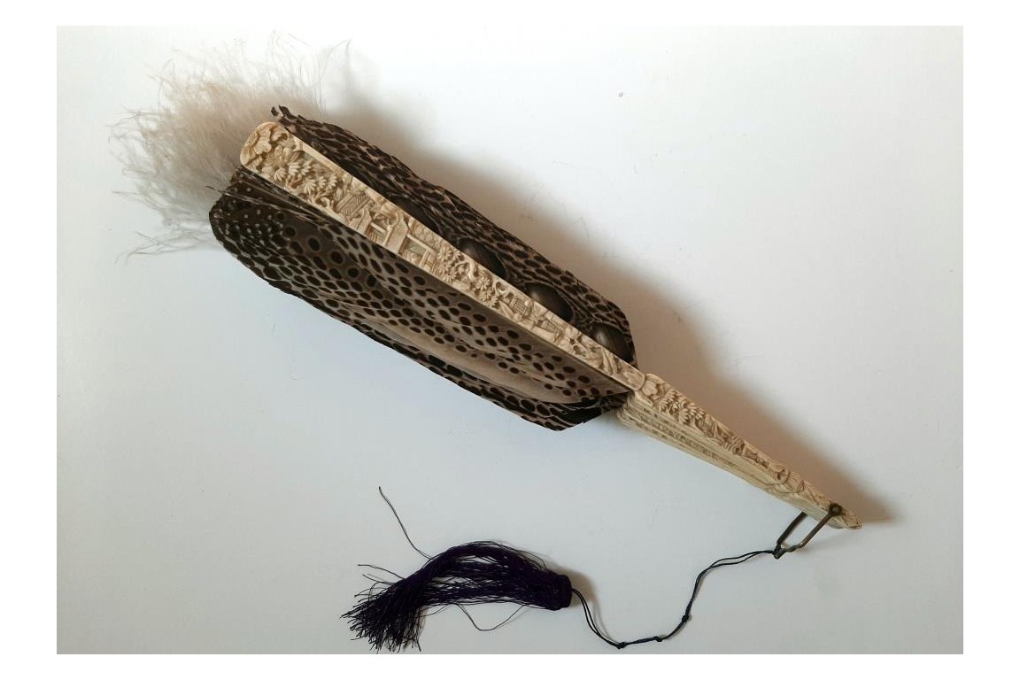 Argus, feather fan, China circa 1850