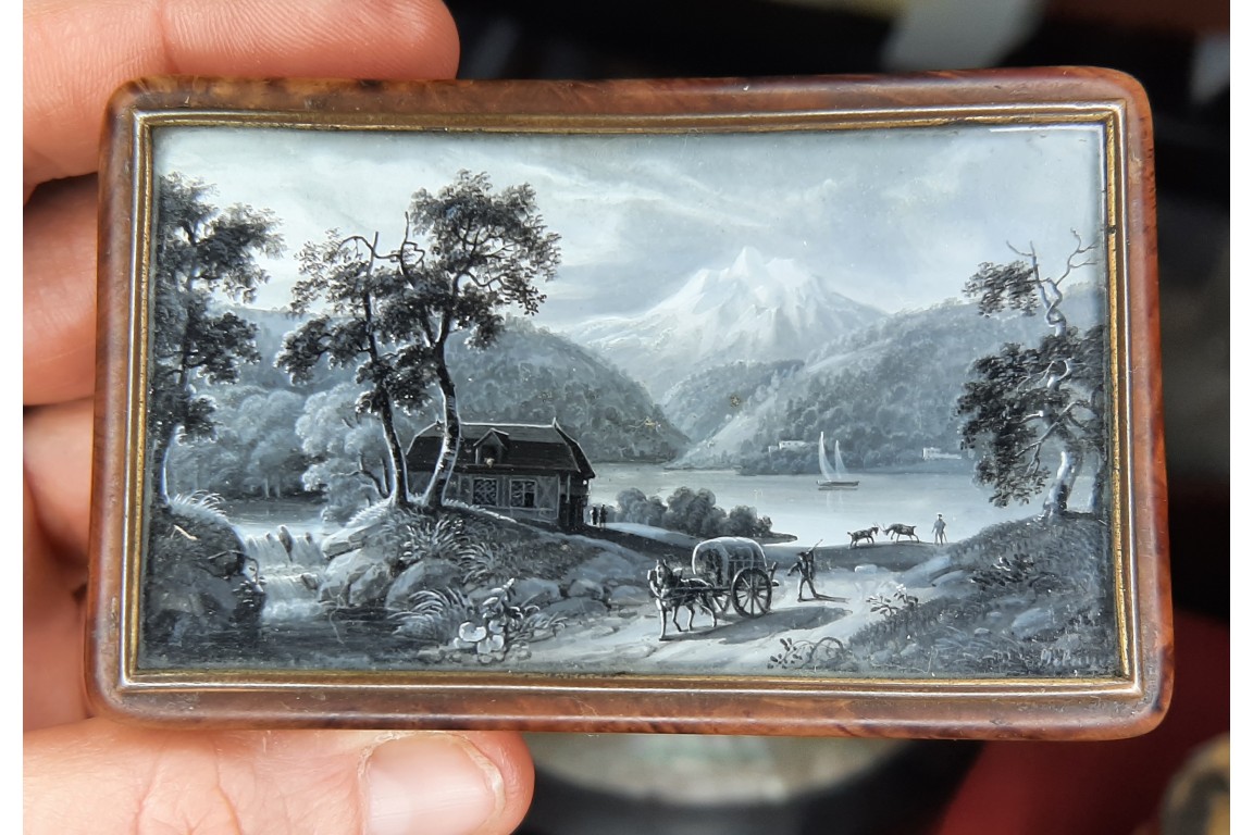Paysage en grisaille, tabatière XIXème