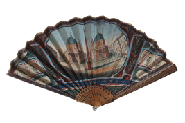 Piazza del Popolo and Vesuvius from Pompeii (?), fan circa 1805–1810