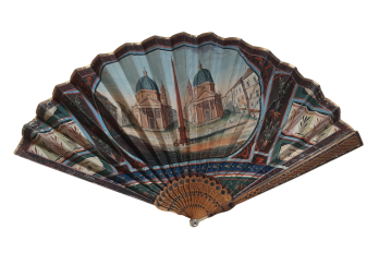 Piazza del Popolo and Vesuvius from Pompeii (?), fan circa 1805–1810