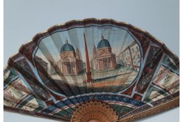 Piazza del Popolo and Vesuvius from Pompeii (?), fan circa 1805–1810