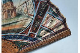 Piazza del Popolo and Vesuvius from Pompeii (?), fan circa 1805–1810