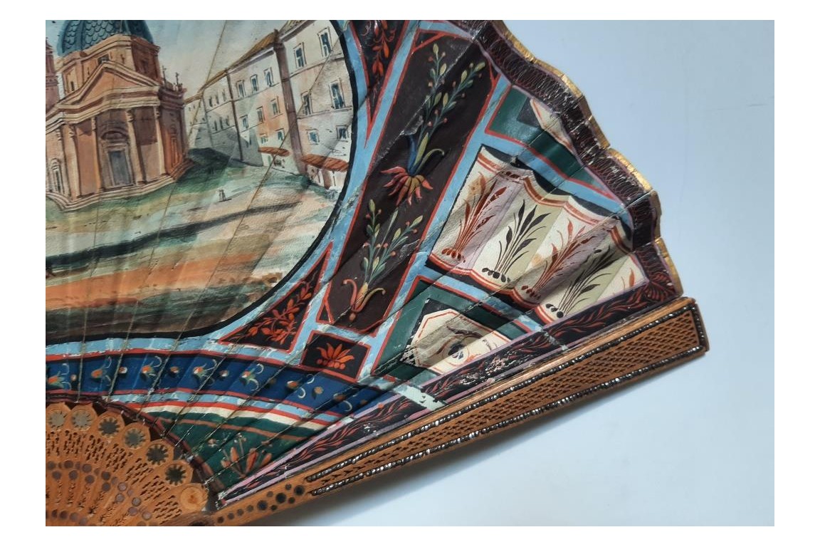 Piazza del Popolo and Vesuvius from Pompeii (?), fan circa 1805–1810