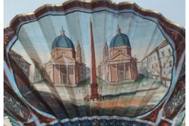 Piazza del Popolo et le Vésuve depuis Pompeï (?) , éventail vers 1805-1810