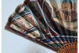 Piazza del Popolo and Vesuvius from Pompeii (?), fan circa 1805–1810