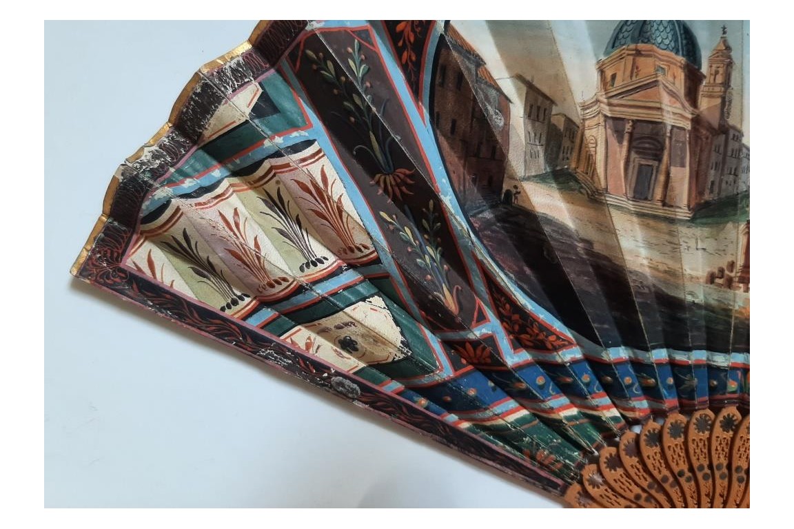 Piazza del Popolo and Vesuvius from Pompeii (?), fan circa 1805–1810