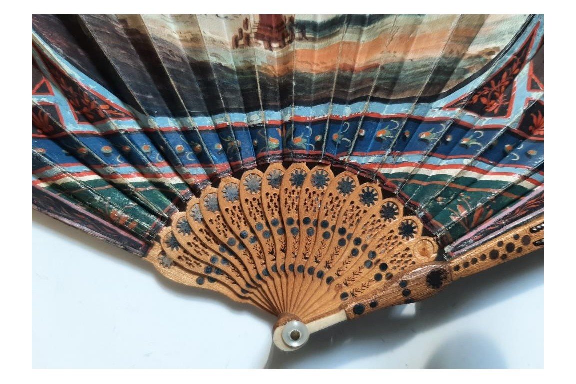 Piazza del Popolo and Vesuvius from Pompeii (?), fan circa 1805–1810