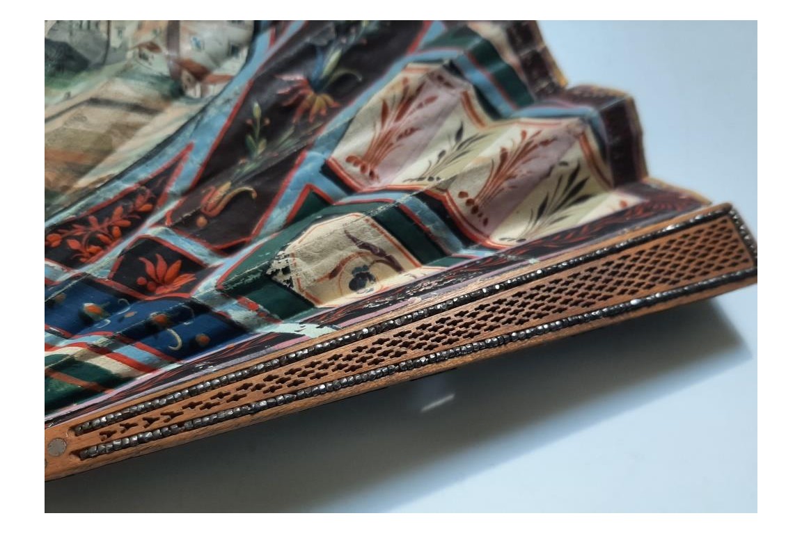 Piazza del Popolo and Vesuvius from Pompeii (?), fan circa 1805–1810