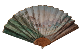 Piazza del Popolo and Vesuvius from Pompeii (?), fan circa 1805–1810