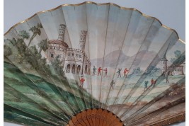 Piazza del Popolo and Vesuvius from Pompeii (?), fan circa 1805–1810