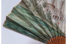 Piazza del Popolo and Vesuvius from Pompeii (?), fan circa 1805–1810