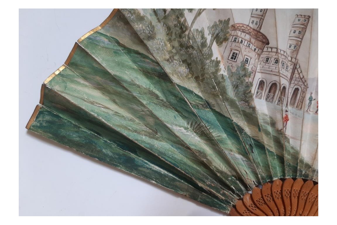 Piazza del Popolo and Vesuvius from Pompeii (?), fan circa 1805–1810