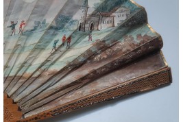 Piazza del Popolo et le Vésuve depuis Pompeï (?) , éventail vers 1805-1810