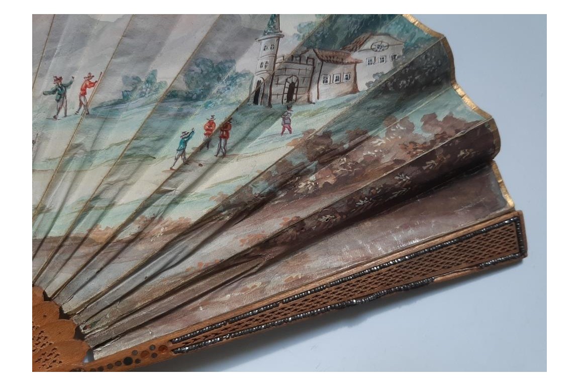 Piazza del Popolo and Vesuvius from Pompeii (?), fan circa 1805–1810