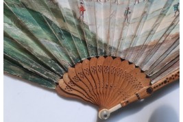 Piazza del Popolo and Vesuvius from Pompeii (?), fan circa 1805–1810