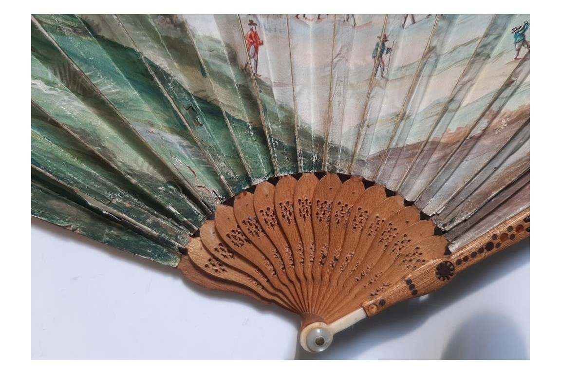 Piazza del Popolo and Vesuvius from Pompeii (?), fan circa 1805–1810