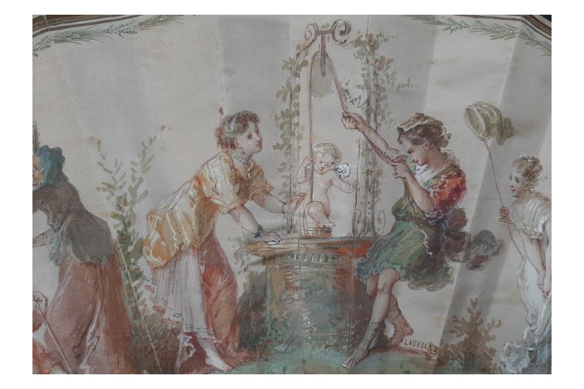Attraper l’amour, éventail de Lasellaz fin XIXème siècle Attraper l’amour, éventail de Lasellaz fin XIXème siècle
