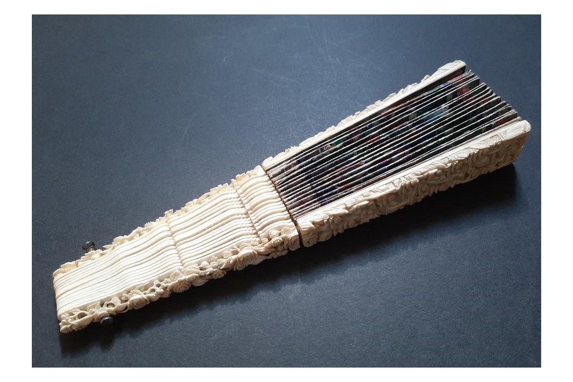 American and European trading posts in Canton, Chinese fan, circa 1847-1856