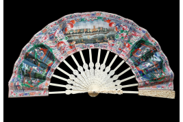American and European trading posts in Canton, Chinese fan, circa 1847-1856