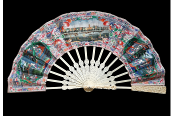 American and European trading posts in Canton, Chinese fan, circa 1847-1856