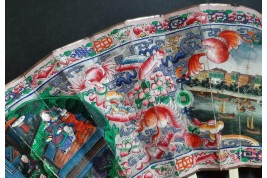 American and European trading posts in Canton, Chinese fan, circa 1847-1856