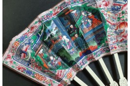 American and European trading posts in Canton, Chinese fan, circa 1847-1856