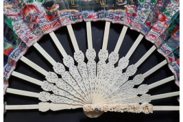 American and European trading posts in Canton, Chinese fan, circa 1847-1856