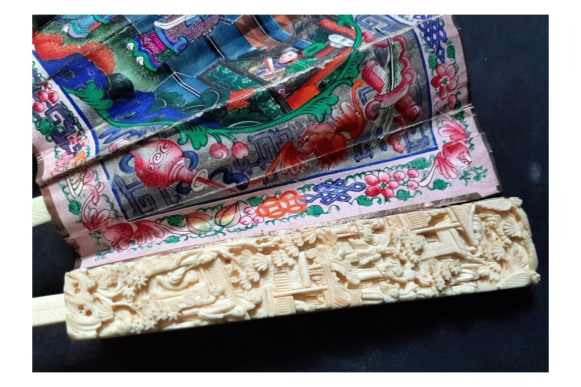 American and European trading posts in Canton, Chinese fan, circa 1847-1856