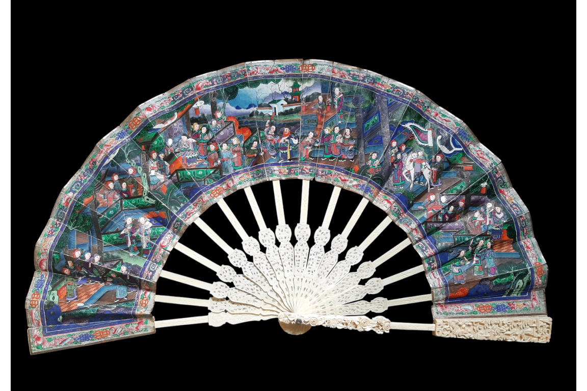 American and European trading posts in Canton, Chinese fan, circa 1847-1856