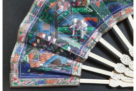 American and European trading posts in Canton, Chinese fan, circa 1847-1856