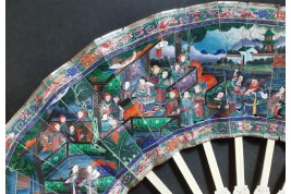 American and European trading posts in Canton, Chinese fan, circa 1847-1856