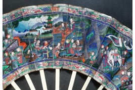 American and European trading posts in Canton, Chinese fan, circa 1847-1856